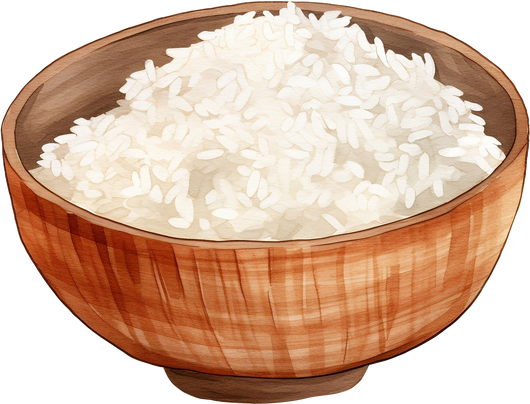 Rice in wooden bowl. Vector illustration of a set of bowls with rice.