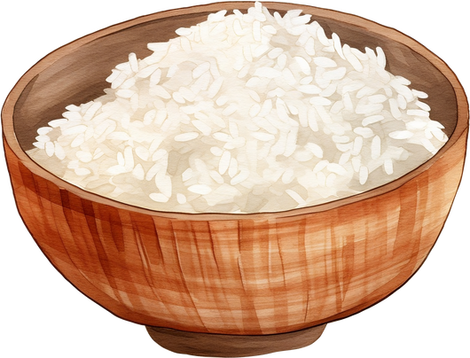 Rice in wooden bowl. Vector illustration of a set of bowls with rice.